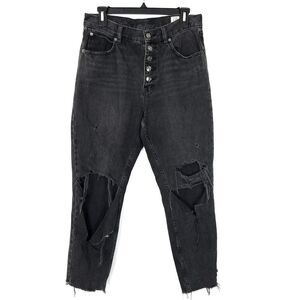 Free People We The Free High Rise Ripped Button Fly Jeans Washed Black Size 28